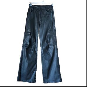 Massimo Dutti High Waist Coated Carpenter Wide Leg Trousers Pants - 2
